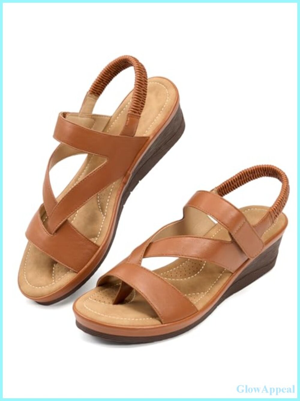 Womens Wedge Sandals Faux Leather Comfortable Adjustable Ankle Strap Summer
